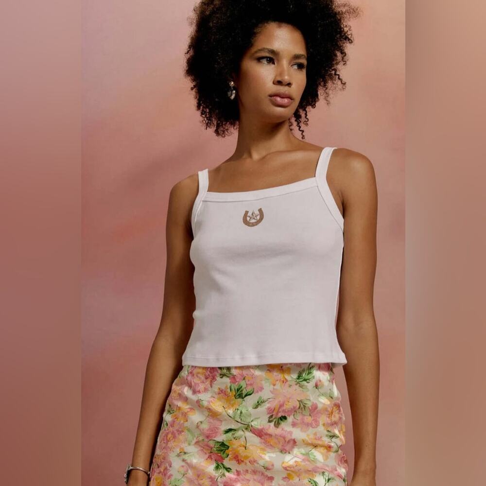 NWT Daydreamer Metallic Horse Shoe Sporty‎ Tank Bleach White Western XL Beyoncé